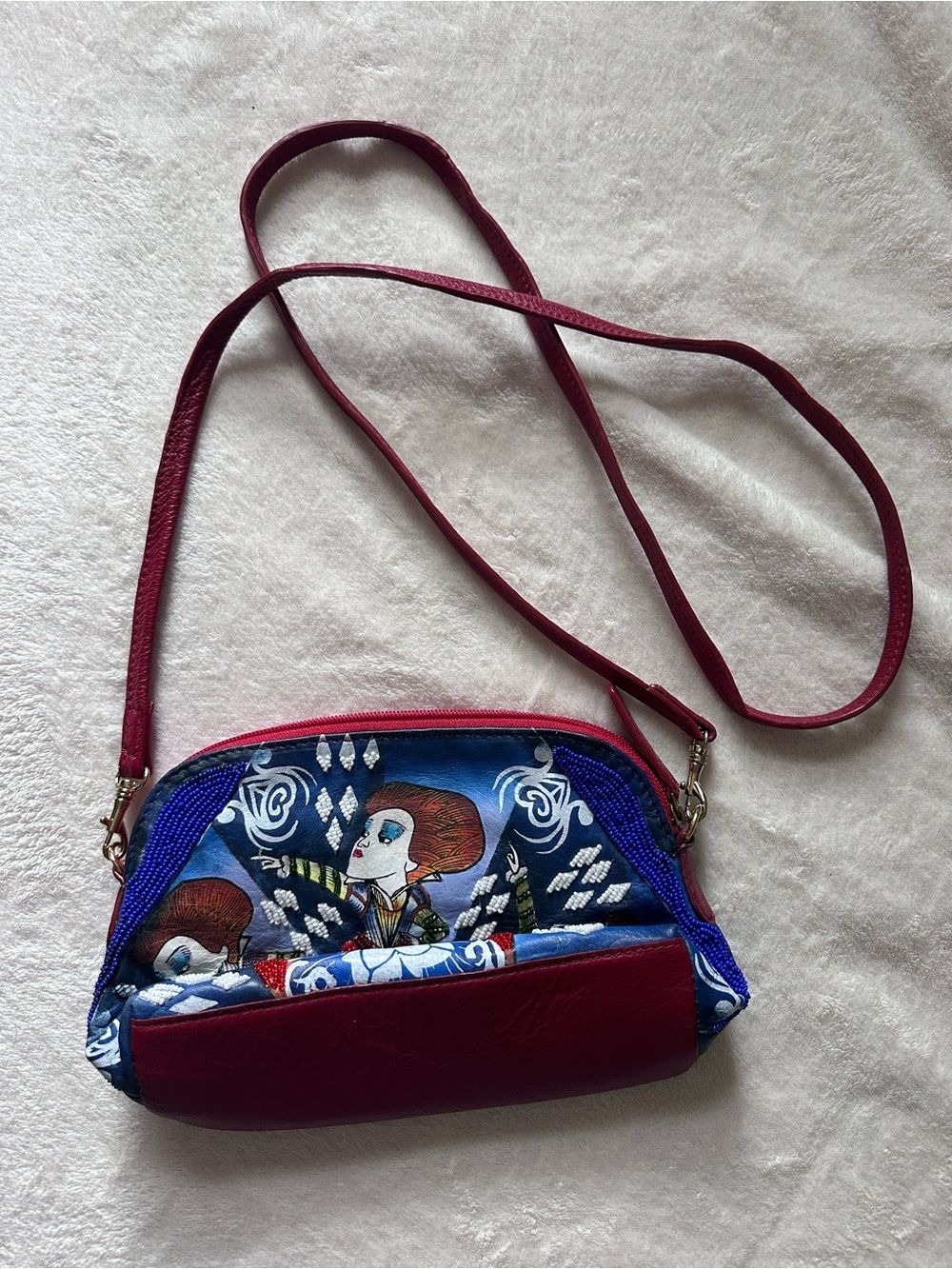 SHARIF Disney Alice Through the Looking Glass Beaded Leather Crossbody Bag